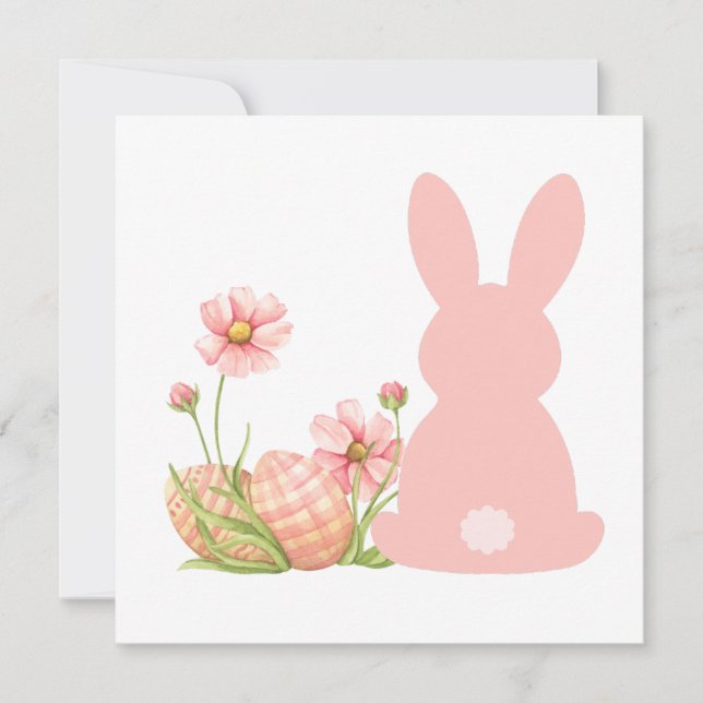 Convite Cute Pink Easter Bunny with Spring Flowers  (Frente)