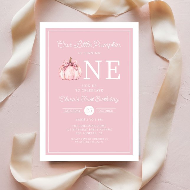 Convite Cute Pink Little Pumpkin 1st Birthday (Cute Pink Little Pumpkin 1st Birthday Invitation)