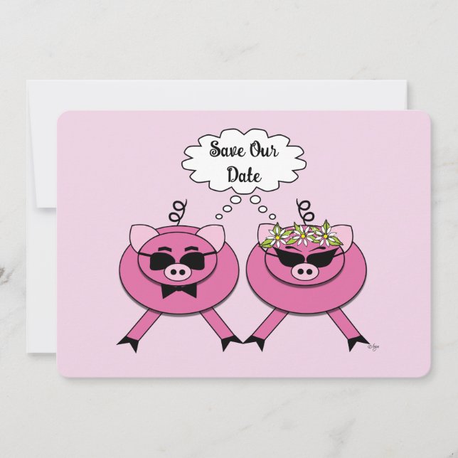 Convite Cute Pink Pig Couple Save the Date | Back Photo (Frente)