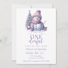 Convite Cute Pink Snowman Winter Birthday Invitation