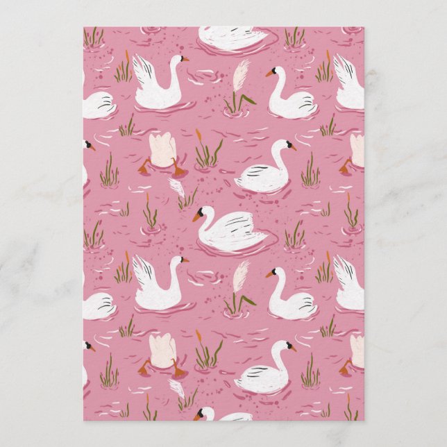 Convite Cute Pink Swan Seamless Pattern (Frente)