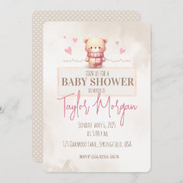 Convite Cute Pink Teddy Bear Baby Shower