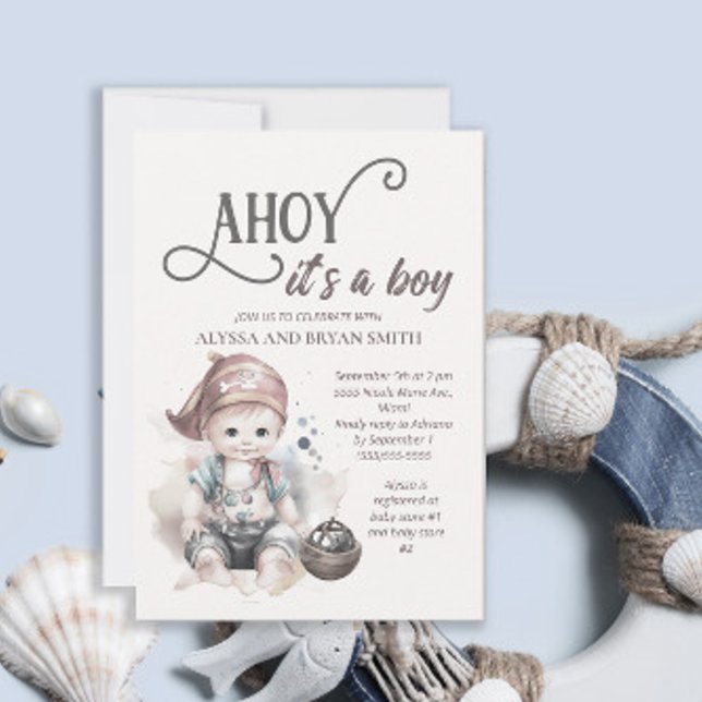 Convite Cute Pirate Ahoy é um Chá de fraldas de Menino (Criador carregado)