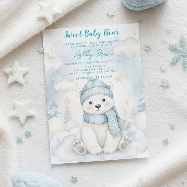 Convite Cute Polar Bear Winter Baby shower Animal Blue  (Criador carregado)
