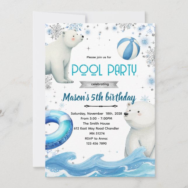 Convite Cute polar bear winter pool theme invite (Frente)
