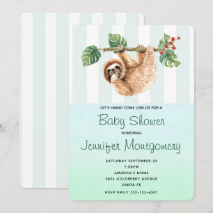 Convite Cute Preguiça Pendurada de Cabeça para Baixo Aguar