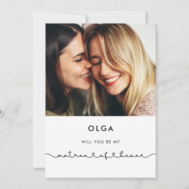 Convite Cute proposta de madrinha de honra com coração con (Frente)