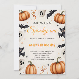 Convite Cute Pumpkin & Ghost Halloween Birthday Invitation