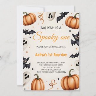 Convite Cute Pumpkin & Ghost Halloween Birthday Invitation