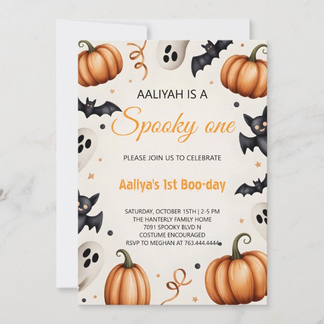 Convite Cute Pumpkin & Ghost Halloween Birthday Invitation (Frente)