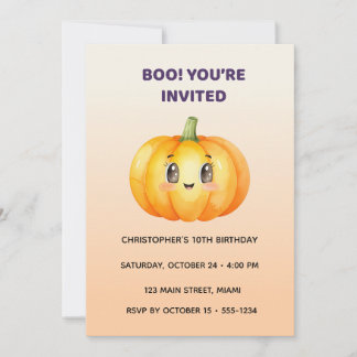 Convite Cute Pumpkin Halloween Birthday Invitation | Kids