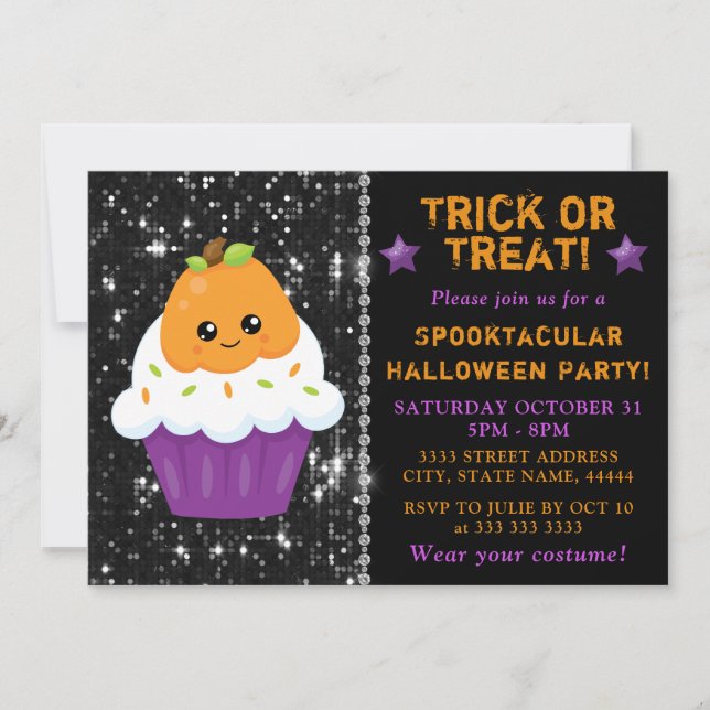 Convite Cute Pumpkin Halloween Cupcake Party (Frente)