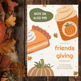 Convite Cute Pumpkin Pie and Cupcake Friendsgiving
