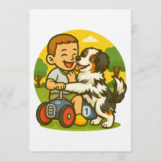 Convite Cute Puppy and Kid Playtime