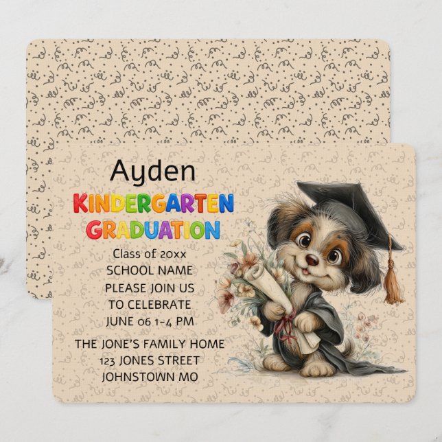 Convite Cute Puppy Kindergarten Graduation Invitation (Frente/Verso)