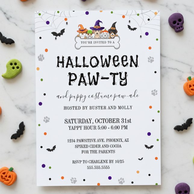 Convite Cute Puppy Parade Halloween Dog Pawty (cute dog party halloween costume parade for puppy invitations)