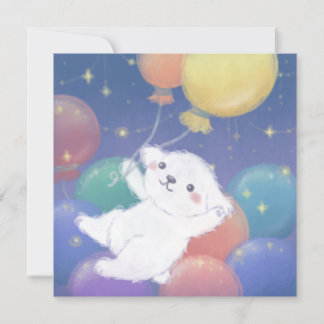 Convite Cute Puppy with Balloons & Stars