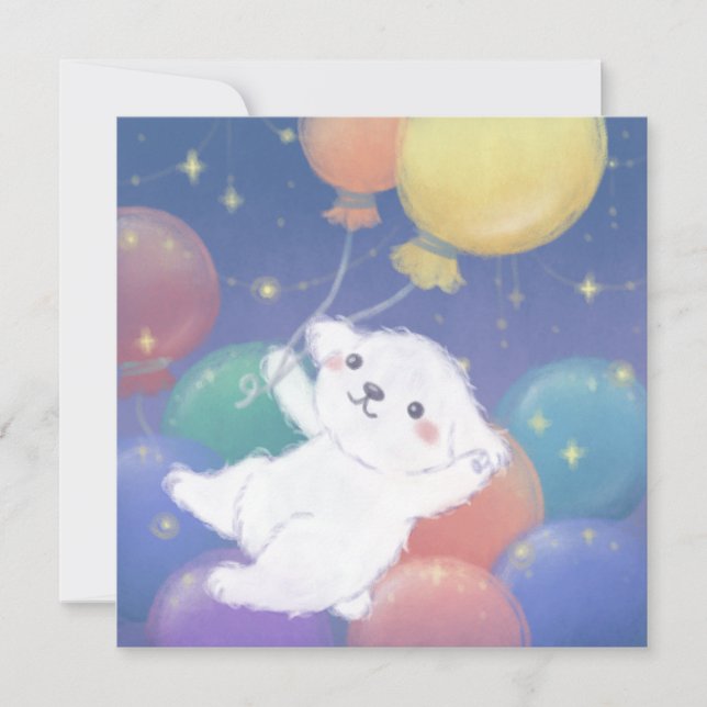 Convite Cute Puppy with Balloons & Stars (Frente)