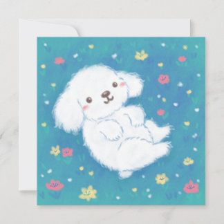 Convite Cute Puppy with Flowers