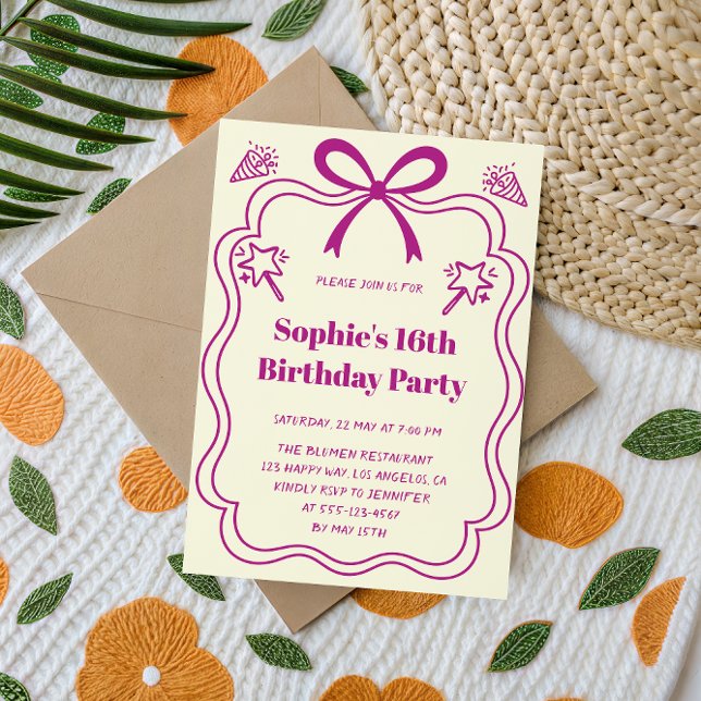 Convite Cute Purple Ribbon Frame Sweet 16 Birthday Party (Criador carregado)