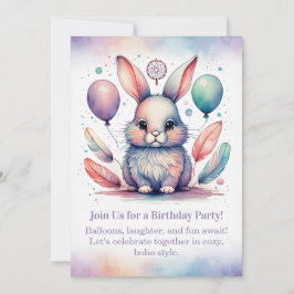 Convite Cute Rabbit Birthday Invitation Woodland Boho