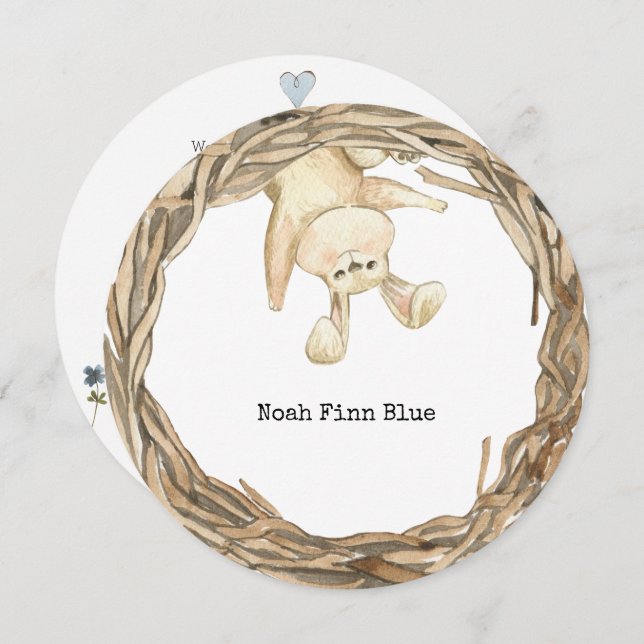 Convite Cute Rabbit Sweet Animal Baby Announcement Card (Frente/Verso)