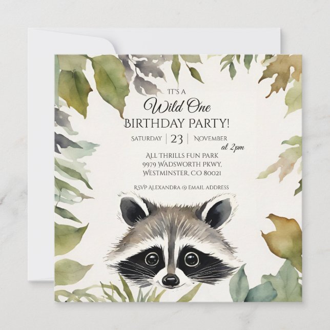 Convite Cute Raccoon Wild One Party (Frente)