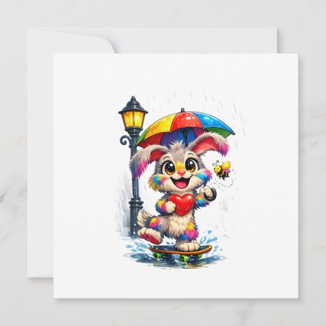 Convite Cute Rainbow Bunny with Umbrella Design (Frente)