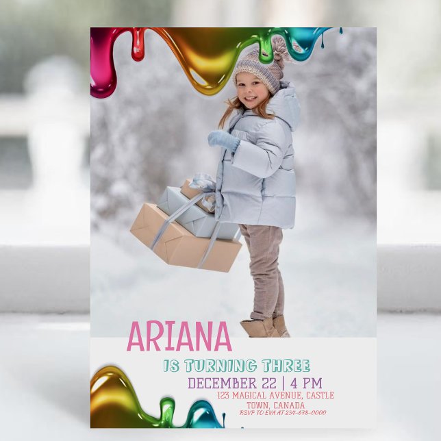 Convite Cute Rainbow Kids Foto 3º Festa de aniversário de  (Criador carregado)