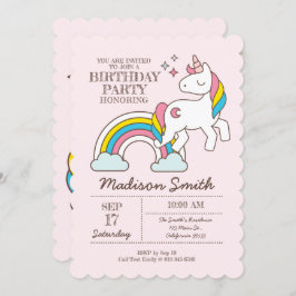 Convite Cute Rainbow Unicorn Incita Aniversário