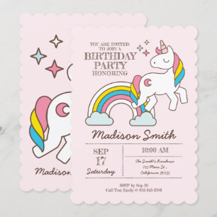 Convite Cute Rainbow Unicorn Incita Aniversário