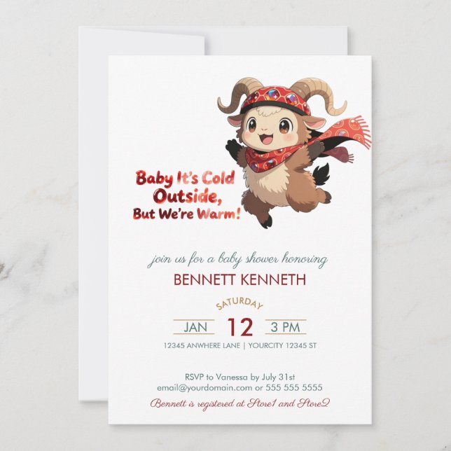Convite Cute Ram Winter Baby Shower Invitation (Frente)