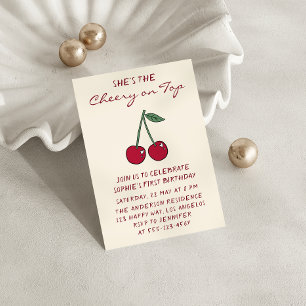 Convite Cute Red Cherry   Cereja no Topo do Primeiro Anive