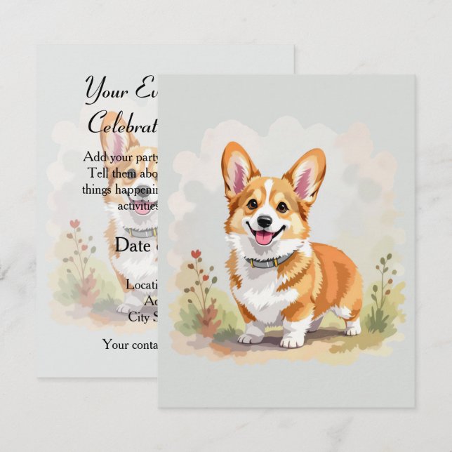 Convite Cute Red Pembroke Welsh Corgi Dog (Frente/Verso)
