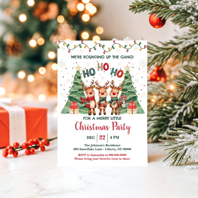 Convite Cute Reindeer Rounding Up the Gang Christmas Party (Criador carregado)