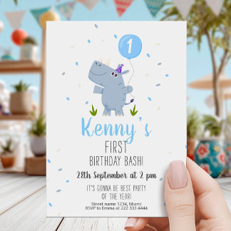 Convite Cute Rhino First Birthday Party Card