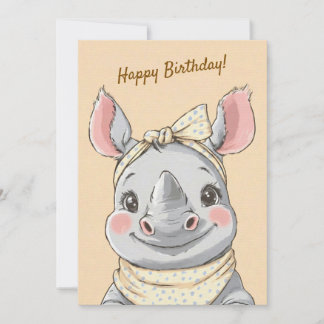 Convite Cute Rhino with Bandana Kids Birthday Invitation