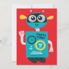 Convite Cute Robot Boys Second Birthday Invitation