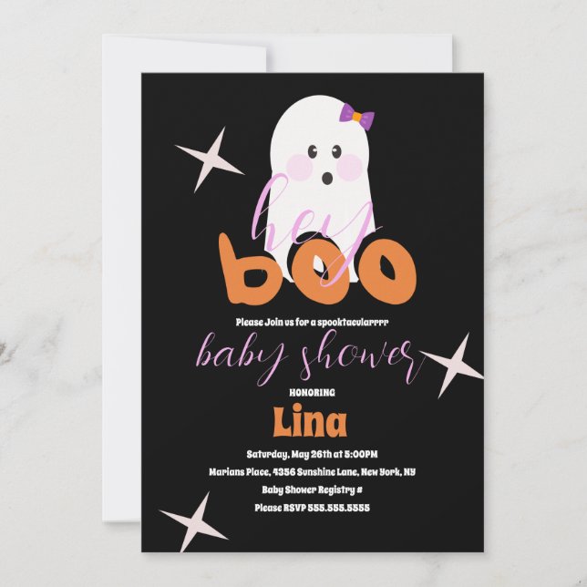 Convite Cute Roteiro Retro de Baby Shower de Halloween de  (Frente)