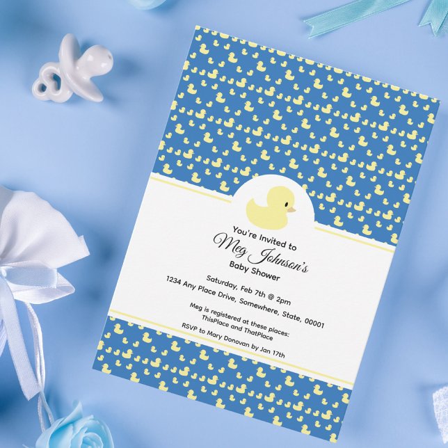 Convite Cute Rubber Duck Modern Blue Baby Shower (Criador carregado)