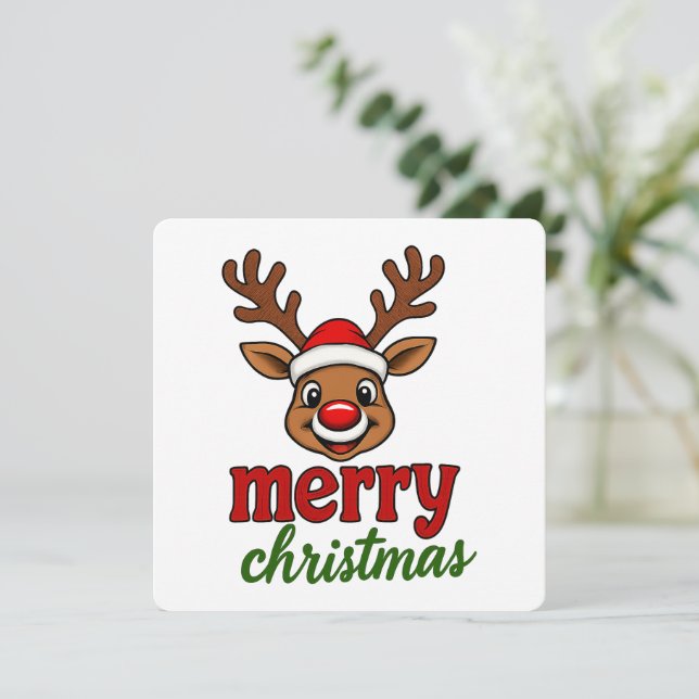 Convite Cute Rudolph Reindeer Merry Christmas (Em pé/Frente)