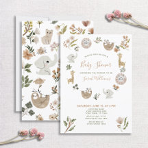 Cute Safari Animais Script Boho Chá de fraldas