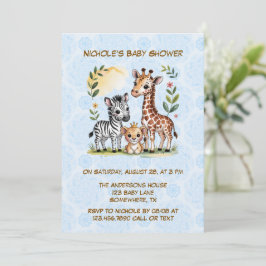 Convite Cute Safari Animal Trio Boy Baby Shower