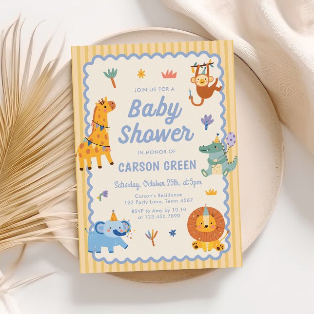 Convite Cute Safari Animals Boy Baby Shower (Criador carregado)
