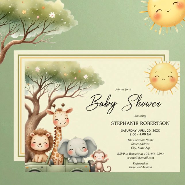 Convite Cute safari animals gender neutral baby shower  (Criador carregado)