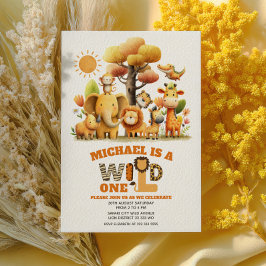 Convite Cute Safari Animals Jungle WILD ONE 1st Birthday