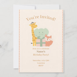 Convite Cute Safari Animals Kids Birthday Invitation Card