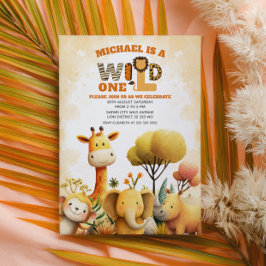 Convite Cute Safari Animals WILD ONE ZOO 1st Birthday