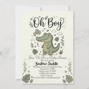 Convite Cute safari de jacaré Oh Boy Jungle baby shower