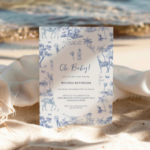 Convite Cute Safari Toile de Jouy   Chá de Bebê Azul
